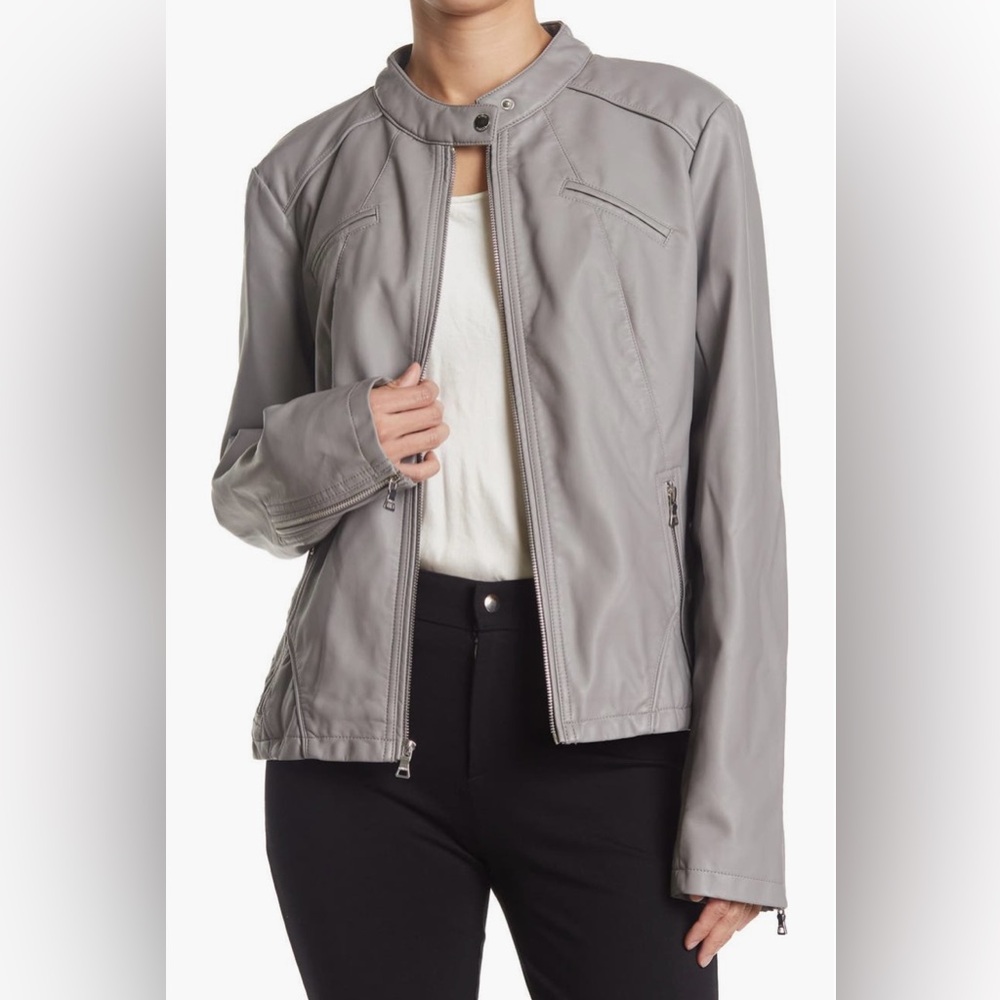 GUESS Faux Leather Racer Jacket - Picture 2 of 5